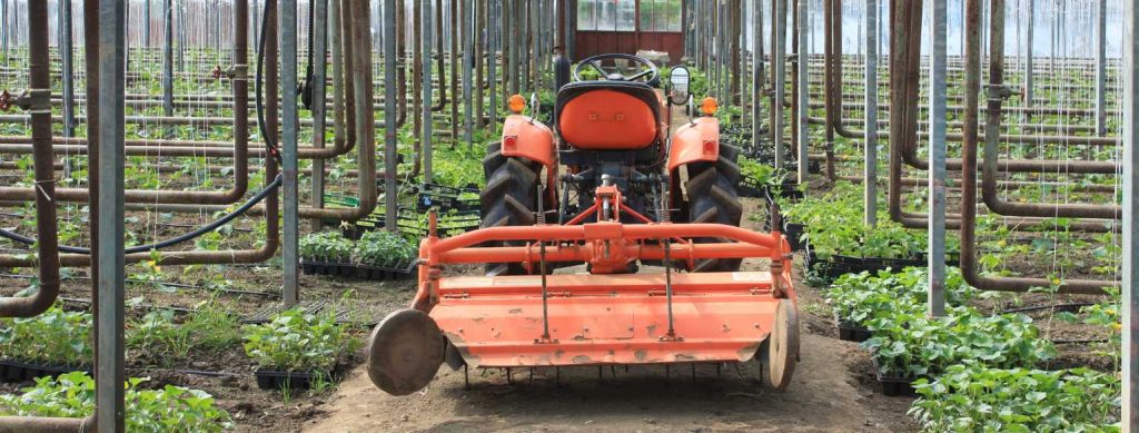 Tractor dentro de invernadero